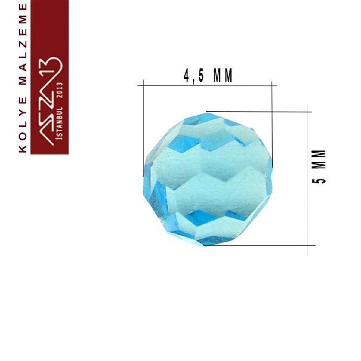 Locket Malzemesi Kristal Aquamarin Küre Taş 5 mm / Paket İçeriği 5 Adet