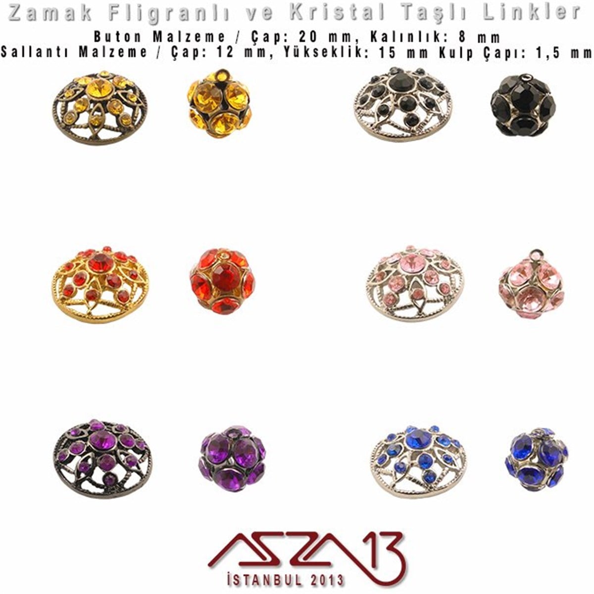 12 ve 20 mm - Zamak ve Kristal - Renkli - Ara ve Sallantı Malzeme / 1 Paket