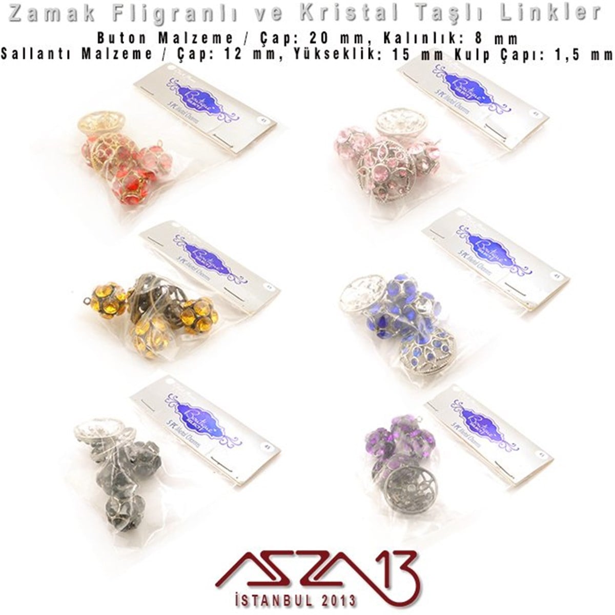 12 ve 20 mm - Zamak ve Kristal - Renkli - Ara ve Sallantı Malzeme / 1 Paket