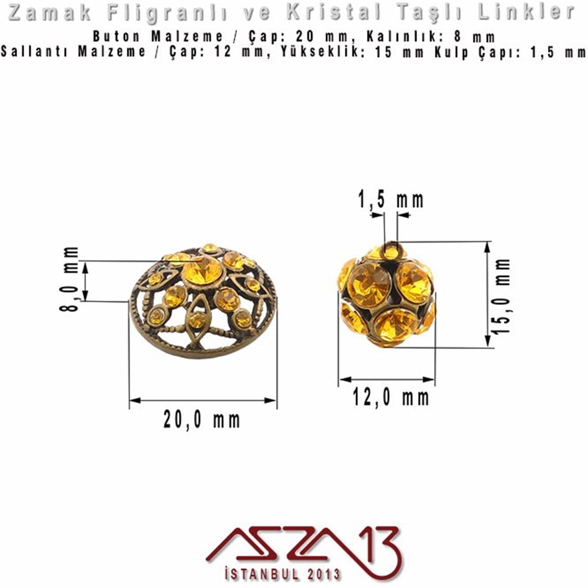 12 ve 20 mm - Zamak ve Kristal - Renkli - Ara ve Sallantı Malzeme / 1 Paket