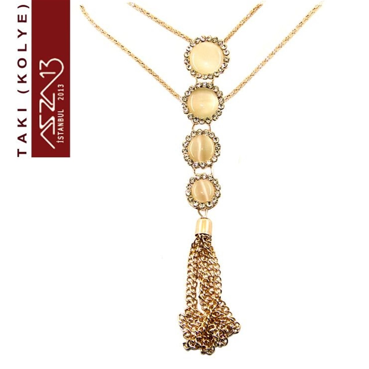 Rose Altın Kaplamalı Sedef Taşlı Kolye (Zincir Boyu 66 cm)