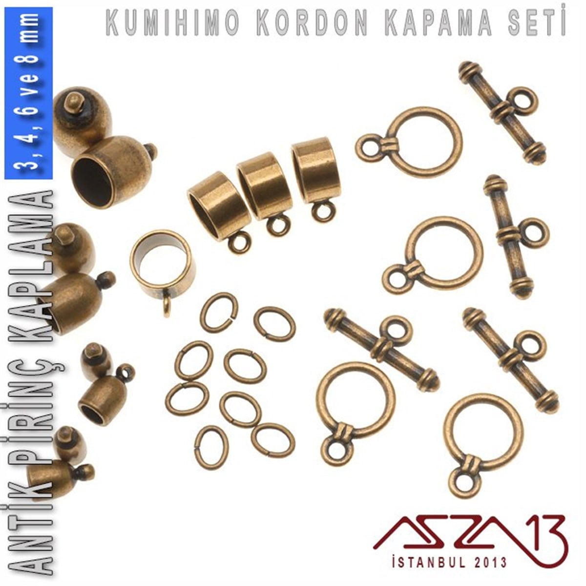 Antik Pirinç Kaplamalı, 3,4,6 ve 8 mm Kapsül-Klips Kapama Seti