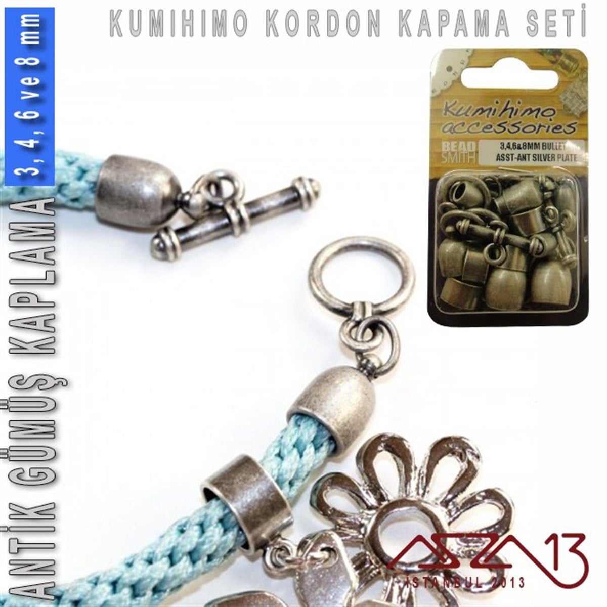Antik Gümüş Kaplamalı, 3,4,6 ve 8 mm Kapsül-Klips Kapama Seti