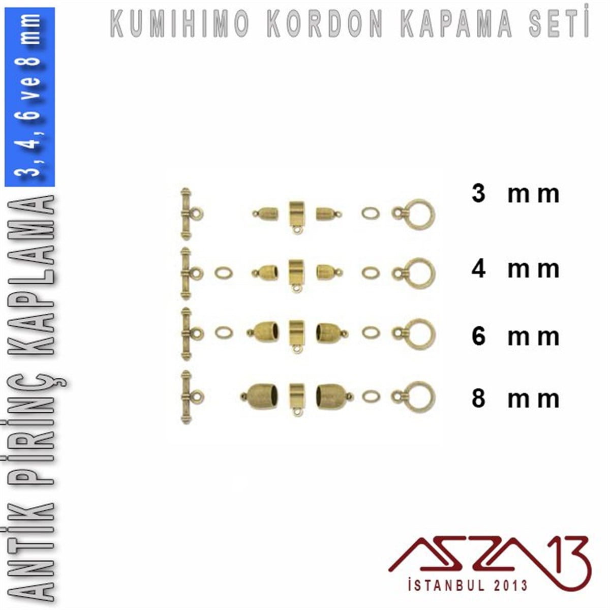 Antik Pirinç Kaplamalı, 3,4,6 ve 8 mm Kapsül-Klips Kapama Seti