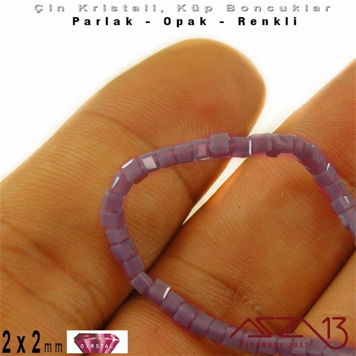 2x2 mm - Kristal - Opak Ametis (Amethyst) - Küp Boncuk / 195 Adet