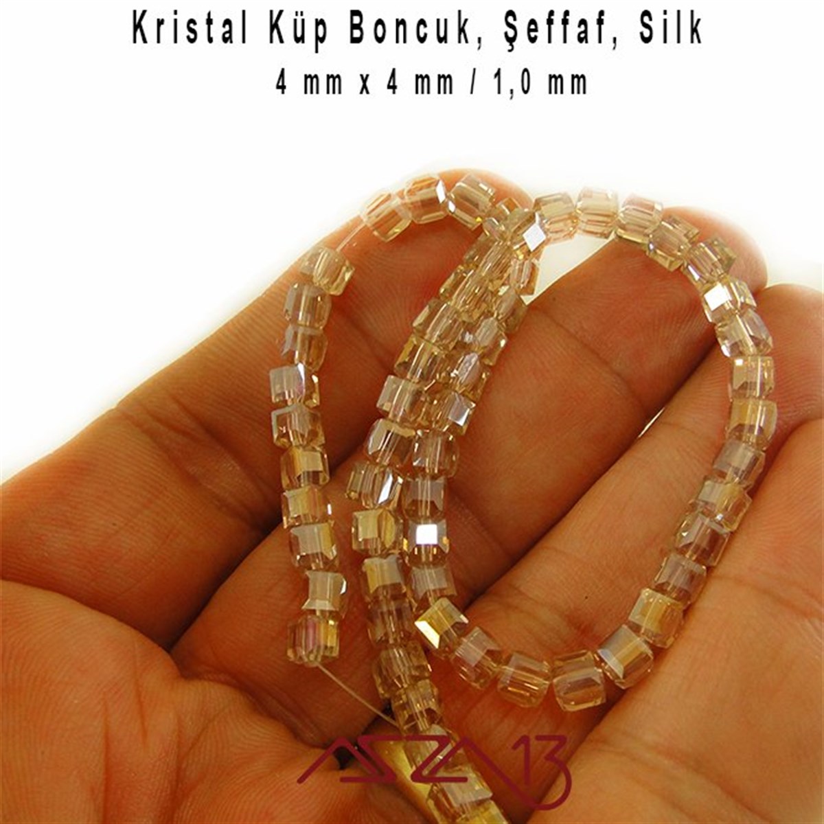 4x4 mm - Kristal - Şeffaf İpek - Küp Boncuk / 95 Adet