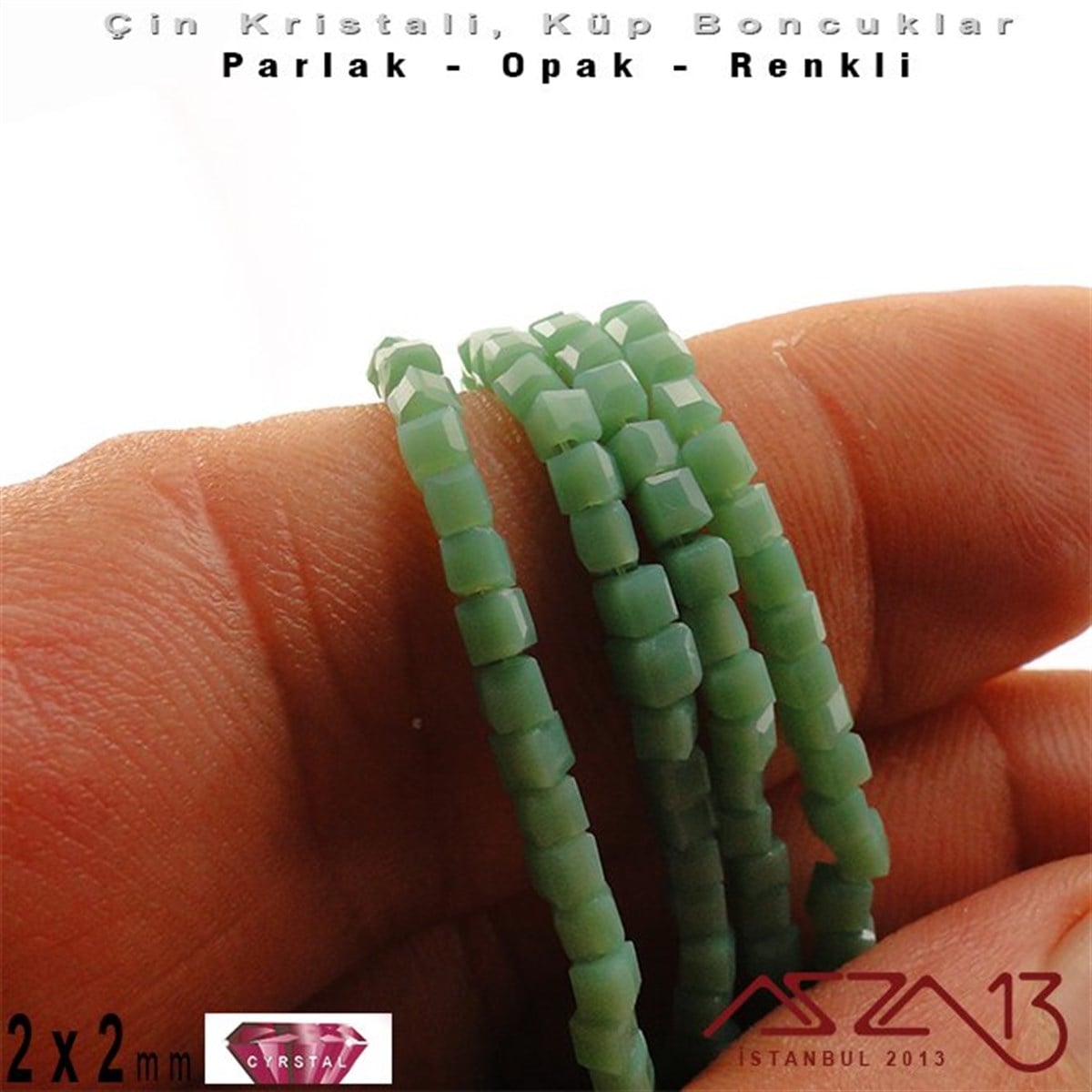 2x2 mm - Kristal - Opak Çağla Yeşili - Küp Boncuk / 195 Adet