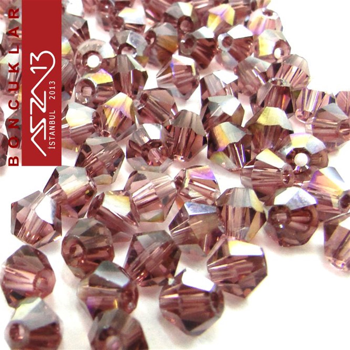 4x4 mm - Kristal - Efektli Ametis - Bikon (Piramit) Boncuk / 115 Adet