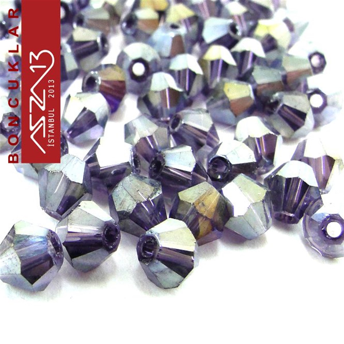 4x4 mm - Kristal - Efektli Gece Mavisi - Bikon (Piramit) Boncuk / 115 Adet