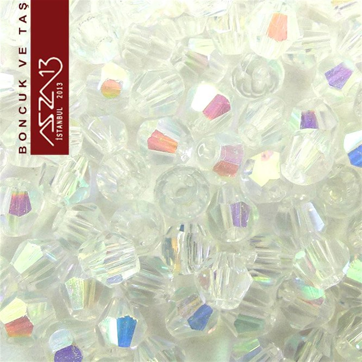 5x5 mm - Kristal - Efektli Şeffaf Beyaz - Bikon (Piramit) Boncuk / 60 Adet