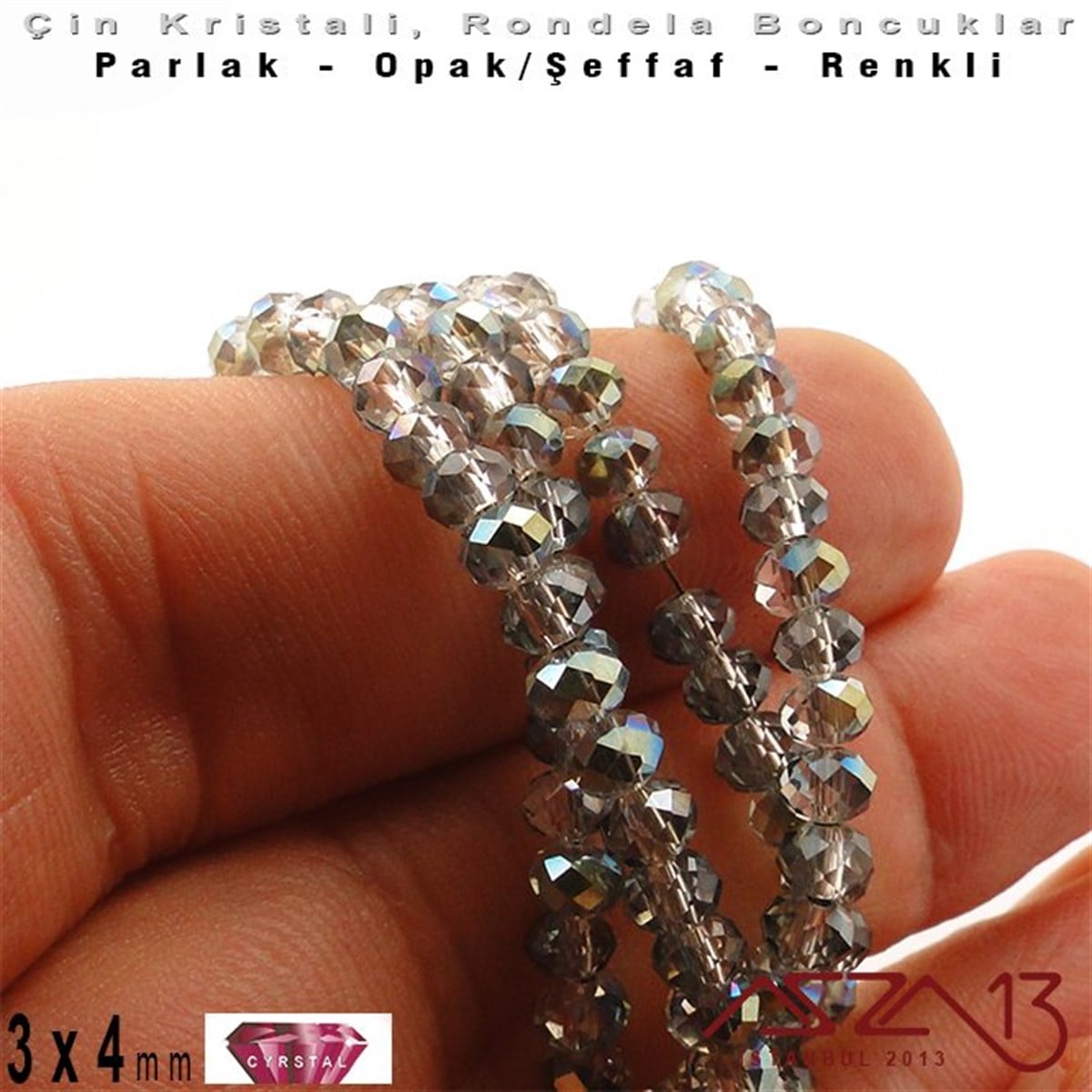 3x4 mm - Kristal - Efektli Şeffaf Rainbow Green - Rondela Boncuk / 145 Adet
