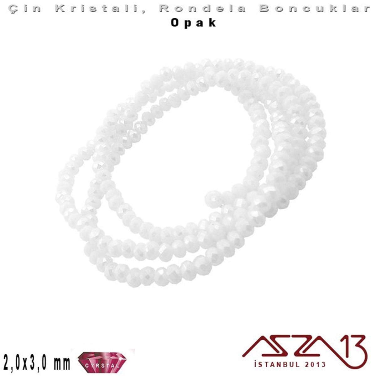Opak - 2x3 mm - Süt Beyaz - Kristal Rondela Boncuk / 200 Adet