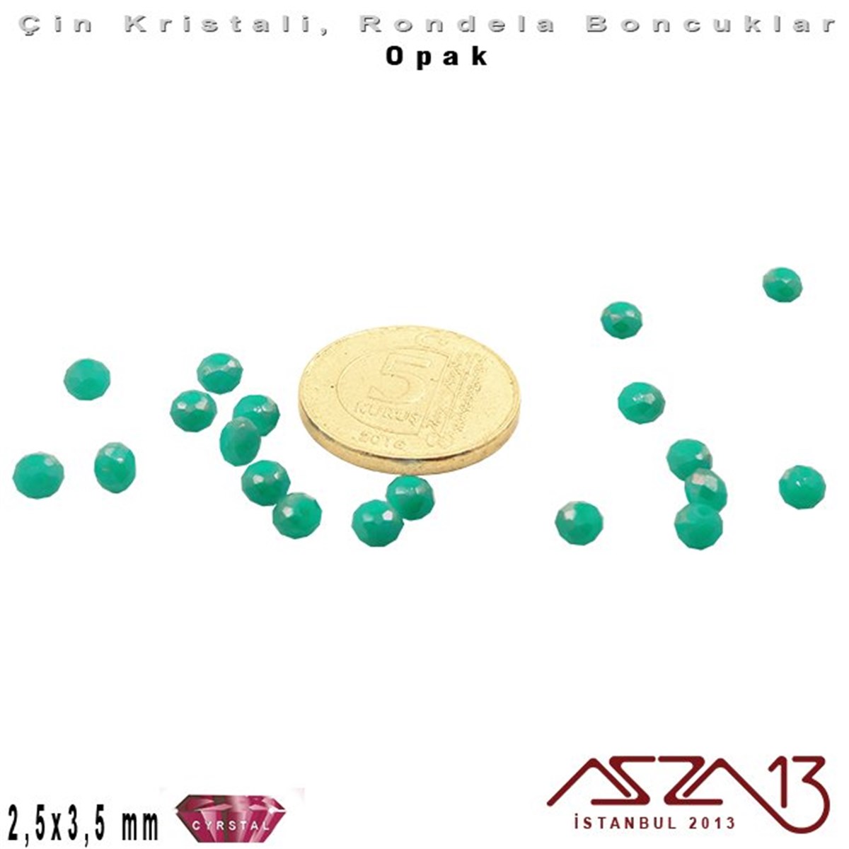 Opak - 2,5x3,5 mm - Turkuaz Yeşil - Kristal Rondela Boncuk / 150 Adet