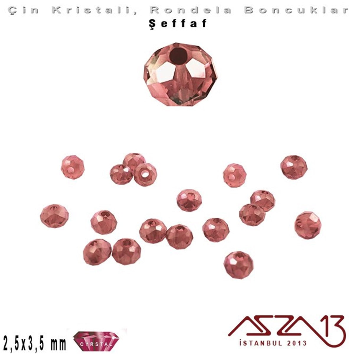 Şeffaf - 2,5x3,5 mm - Efektli Amethyst - Kristal Rondela Boncuk / 150 Adet