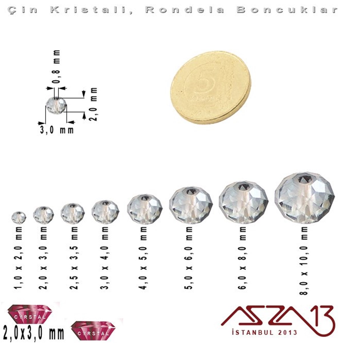 Şeffaf - 2x3 mm - Gece Mavisi - Kristal Rondela Boncuk / 200 Adet