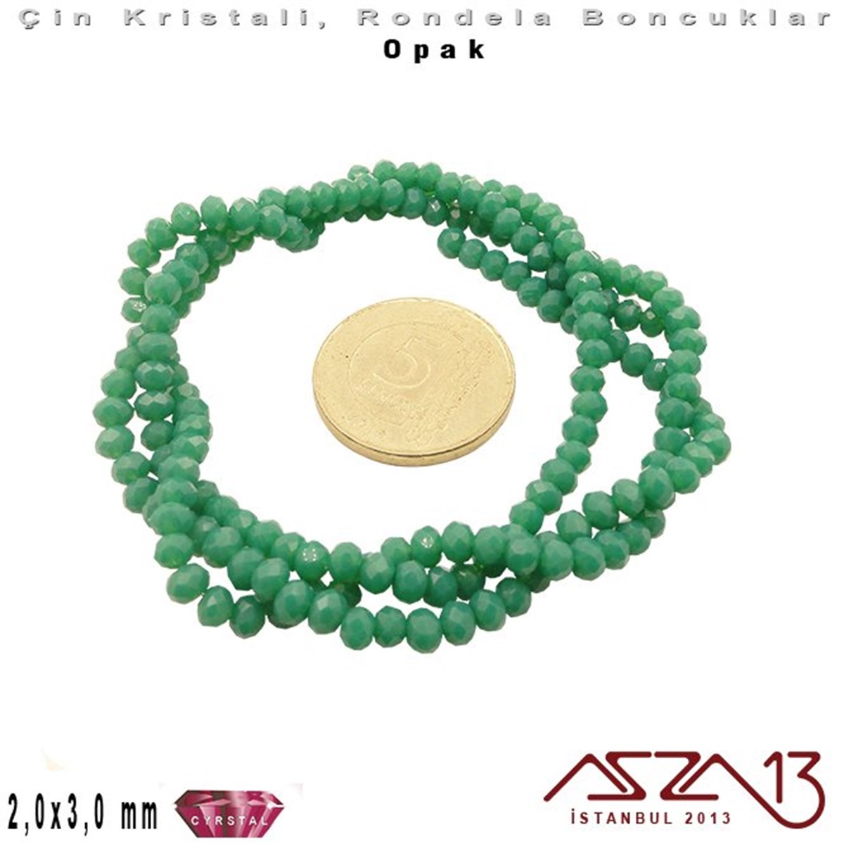 Opak - 2x3 mm - Camgöbeği - Kristal Rondela Boncuk / 200 Adet
