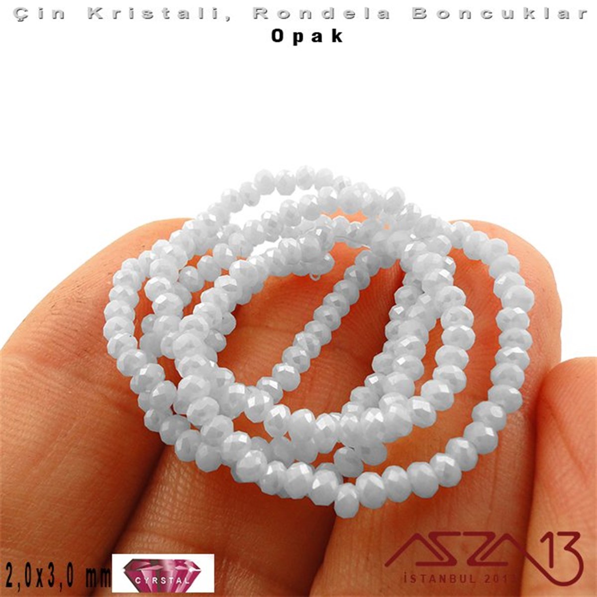 Opak - 2x3 mm - Sedefli Beyaz - Kristal Rondela Boncuk / 200 Adet