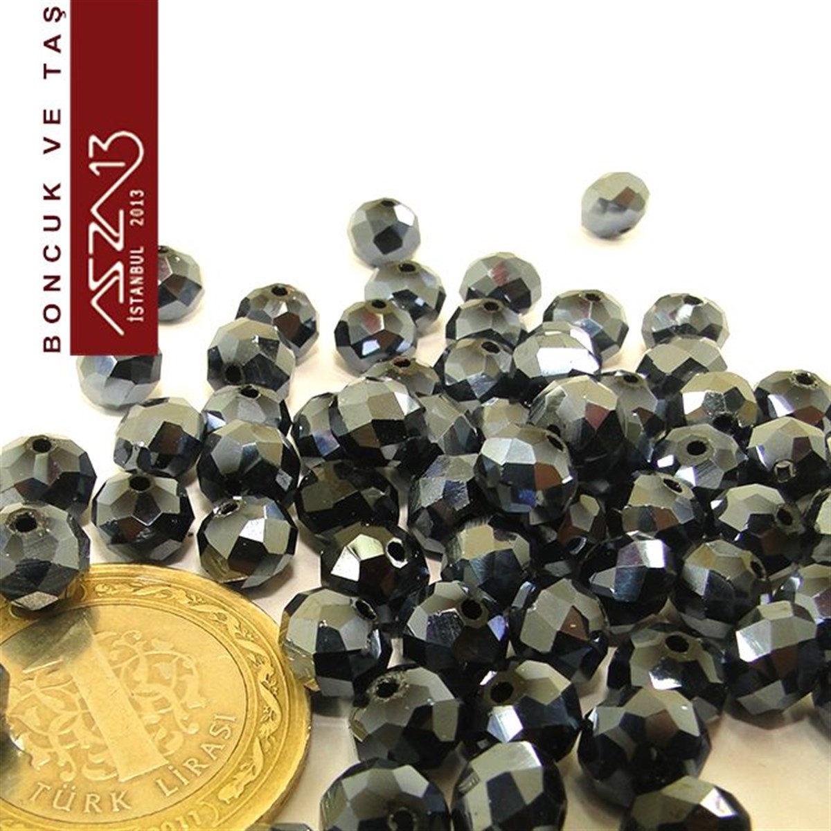 6x8 mm - Kristal - Metalik Gece Mavisi - Rondela Boncuk / 70 Adet