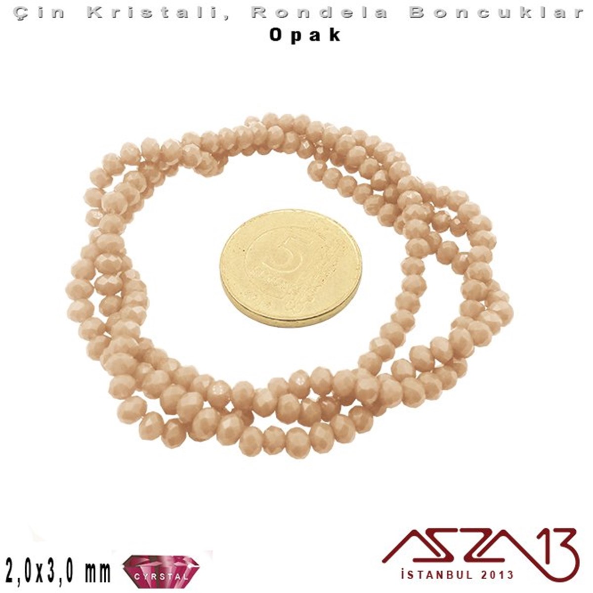 Opak - 2x3 mm - Pembe Krem - Kristal Rondela Boncuk / 200 Adet