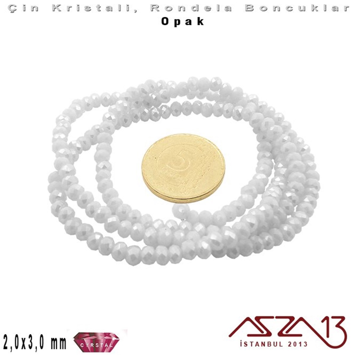 Opak - 2x3 mm - Sedefli Beyaz - Kristal Rondela Boncuk / 200 Adet