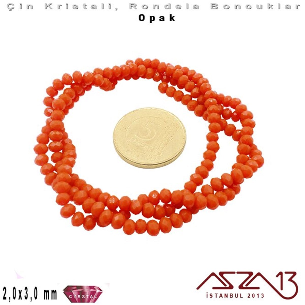 Opak - 2x3 mm - Turuncu - Kristal Rondela Boncuk / 200 Adet