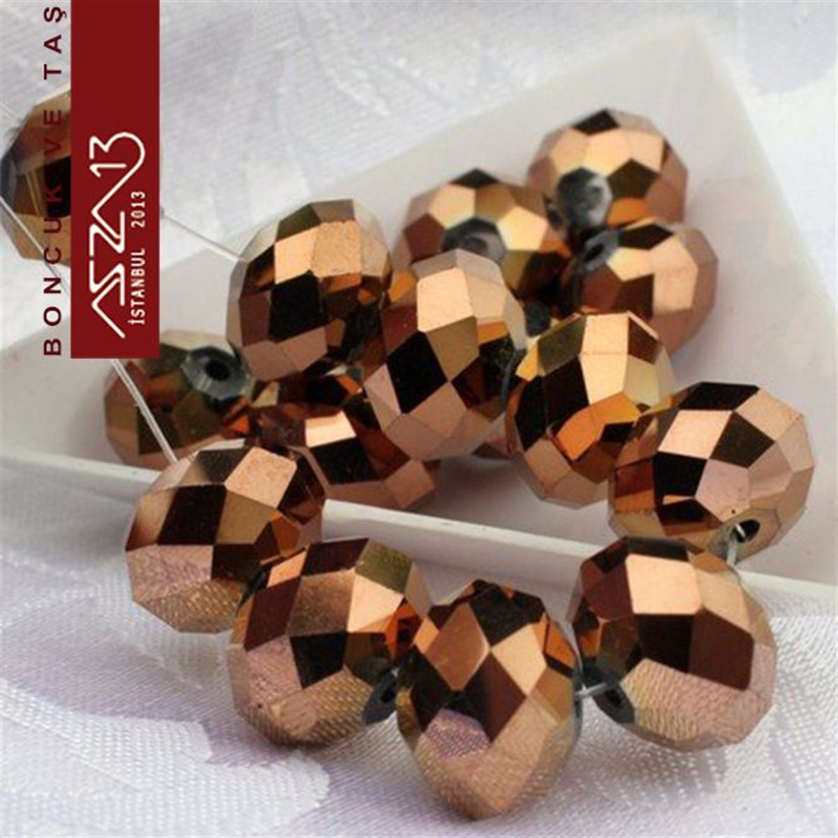 6x8 mm - Kristal - Metalik Bronz - Rondela Boncuk / 70 Adet