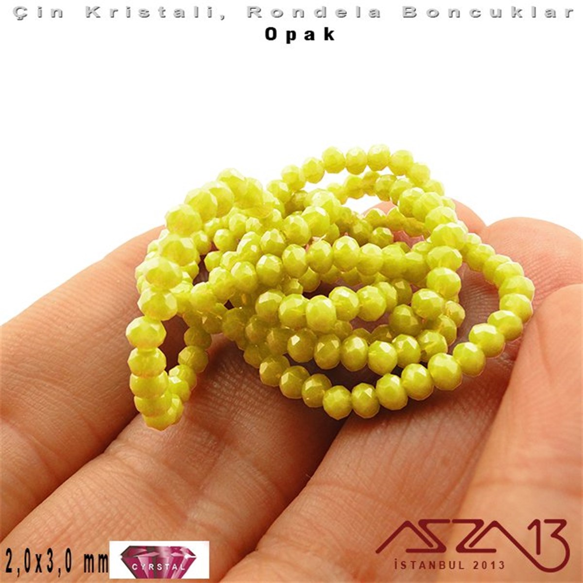 Opak - 2x3 mm - Sarı - Kristal Rondela Boncuk / 200 Adet