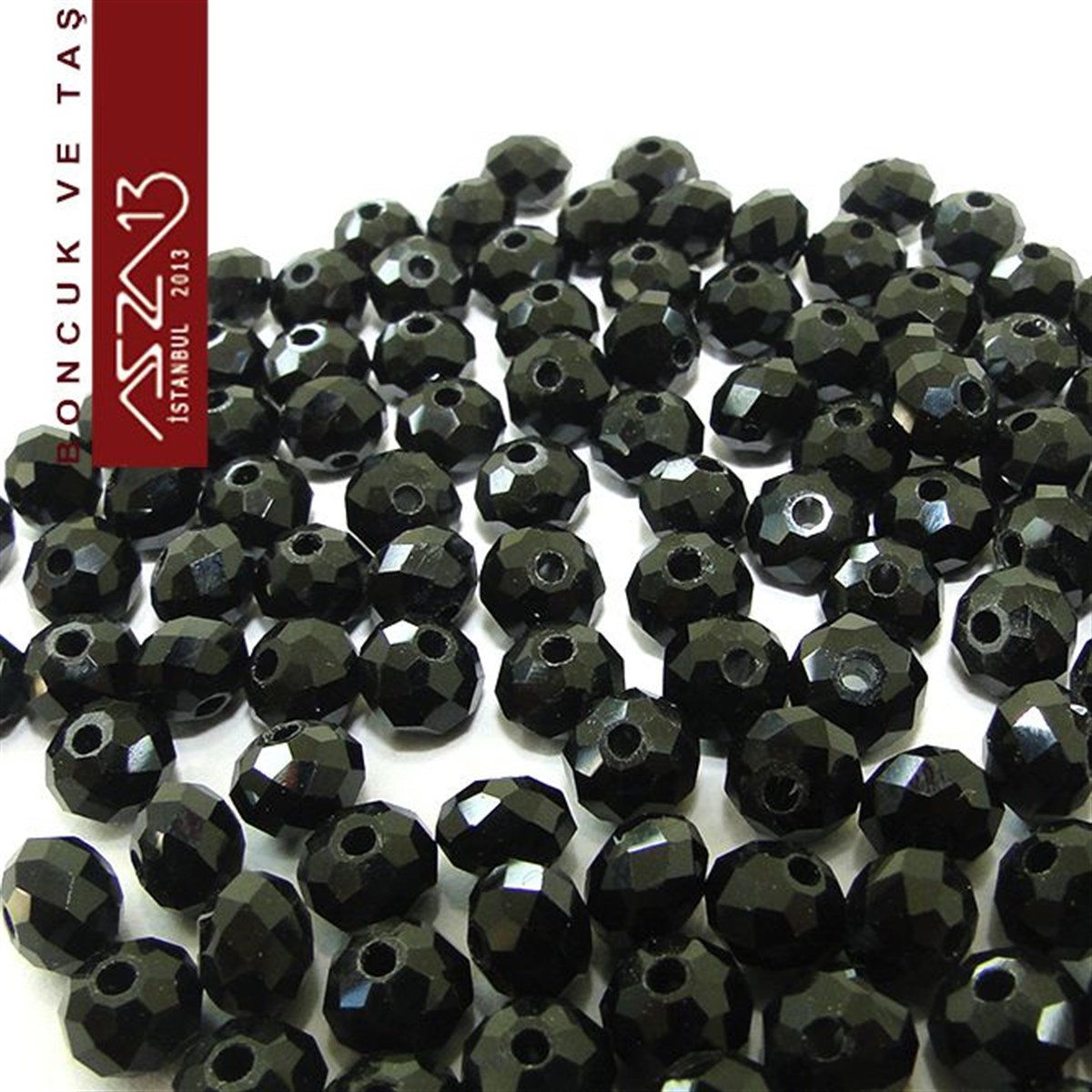 Jet (Siyah) 5x6 mm Opak Kristal Rondela Boncuk / Paket İçeriği 100 Adet