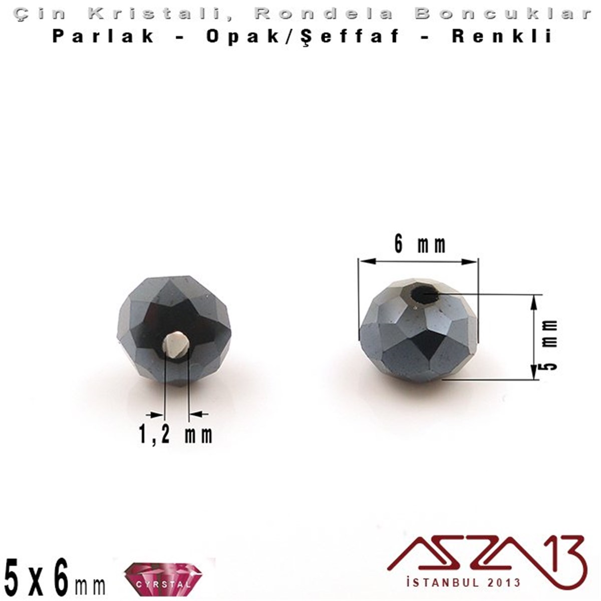 5x6 mm - Kristal - Efektli Antrasit - Rondela Boncuk / 100 Adet