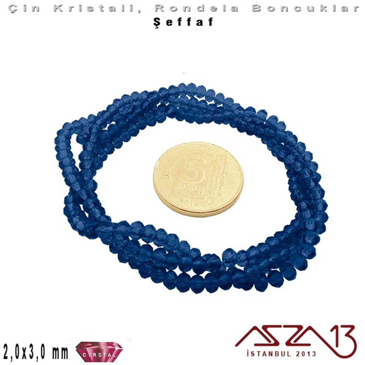 Şeffaf - 2x3 mm - Gece Mavisi - Kristal Rondela Boncuk / 200 Adet