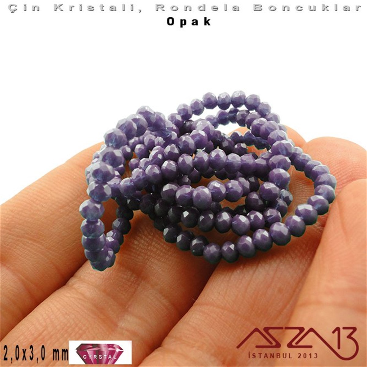 Opak - 2x3 mm - Koyu Lila - Kristal Rondela Boncuk / 200 Adet