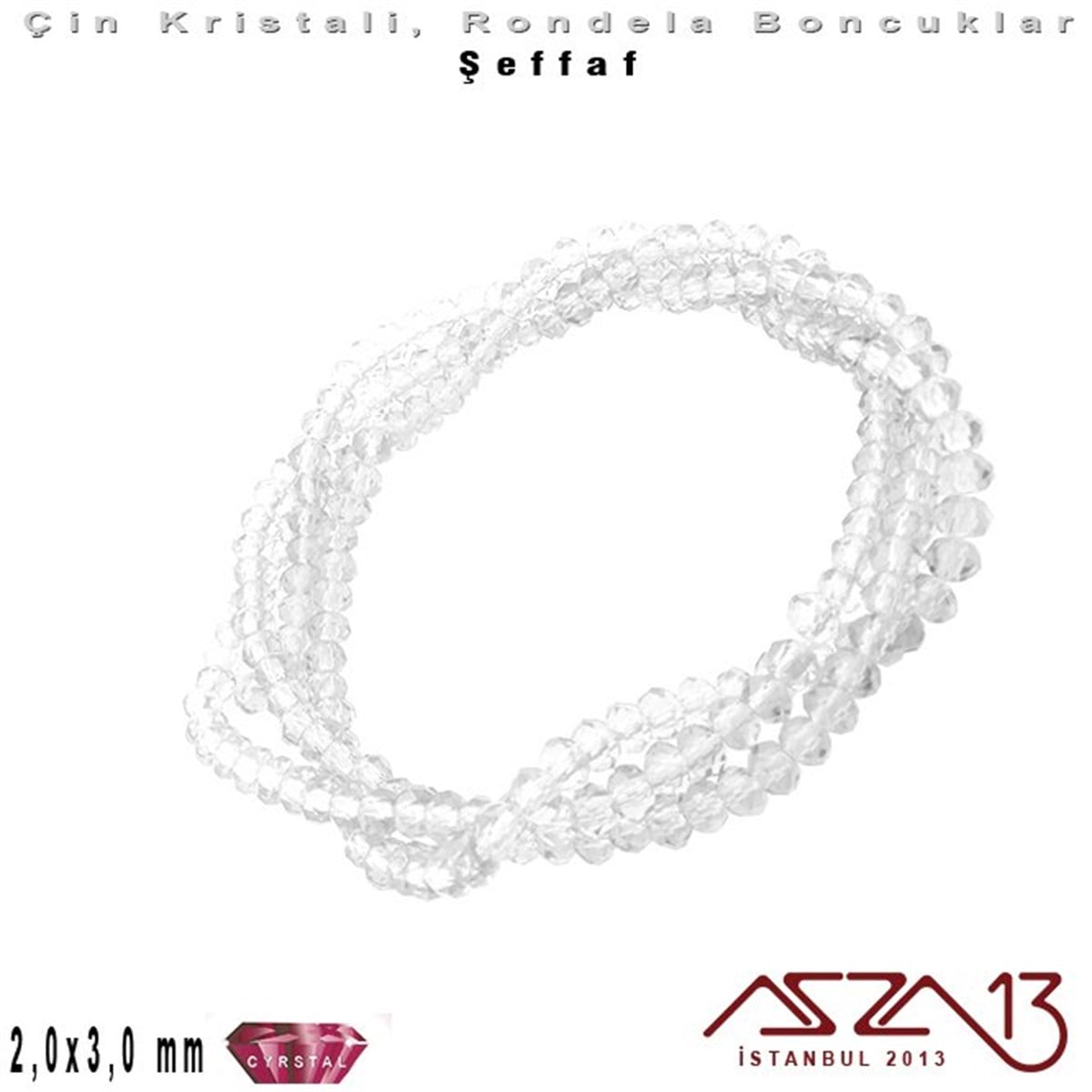 Şeffaf - 2x3 mm - Süt Beyaz - Kristal Rondela Boncuk / 200 Adet