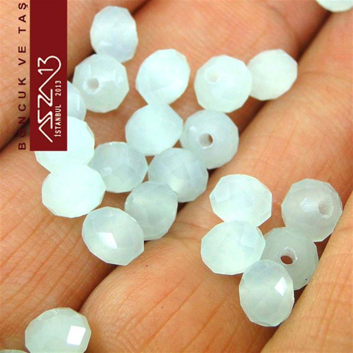 5x6 mm - Kristal - Yarı Opak Camgöbeği - Rondela Boncuk / 100 Adet