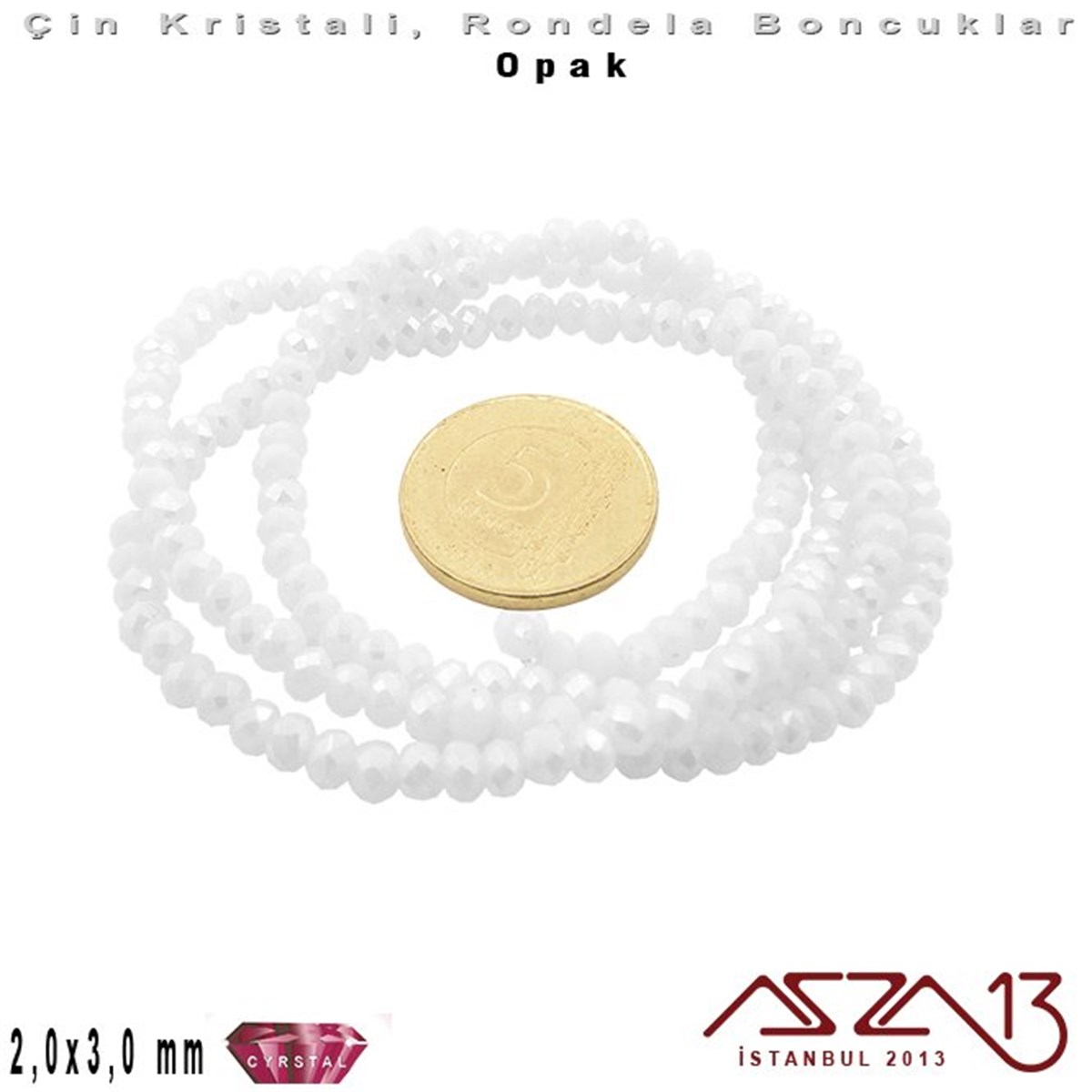 Opak - 2x3 mm - Süt Beyaz - Kristal Rondela Boncuk / 200 Adet