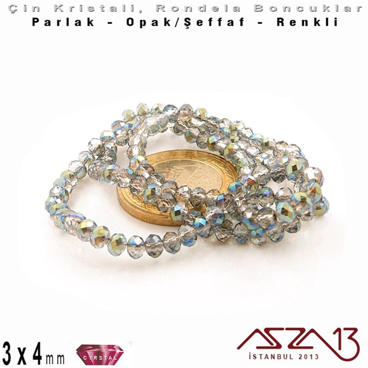 3x4 mm - Kristal - Efektli Şeffaf Rainbow Green - Rondela Boncuk / 145 Adet