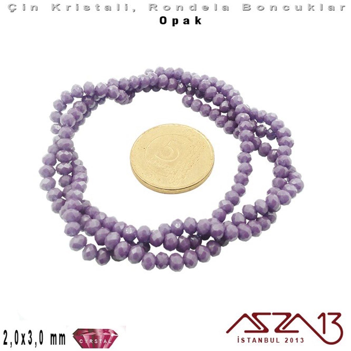 Opak - 2x3 mm - Koyu Lila - Kristal Rondela Boncuk / 200 Adet