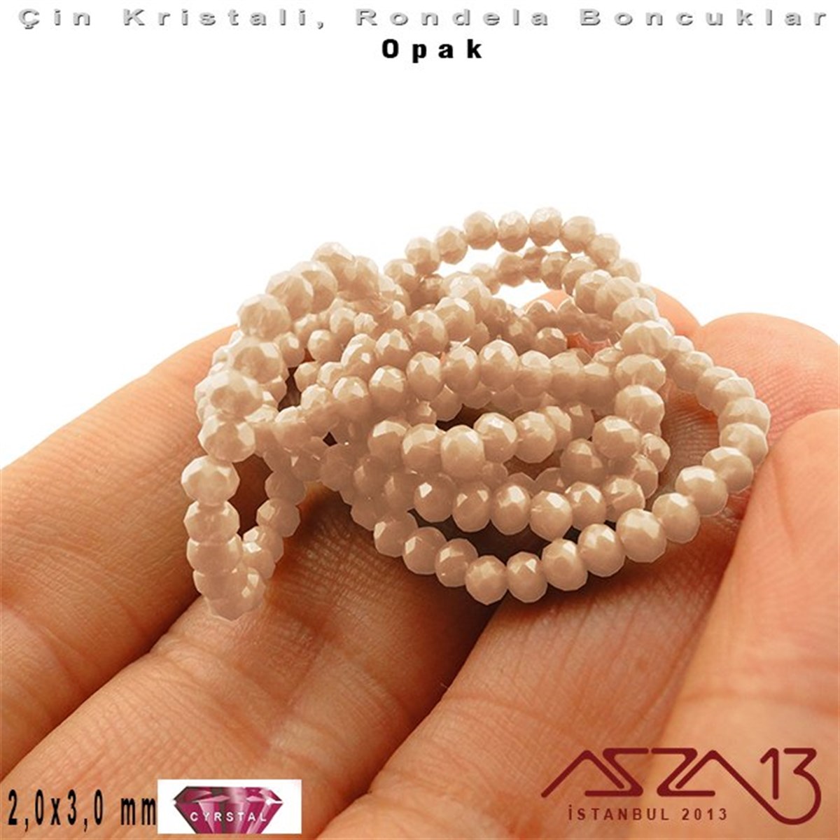 Opak - 2x3 mm - Pembe Krem - Kristal Rondela Boncuk / 200 Adet