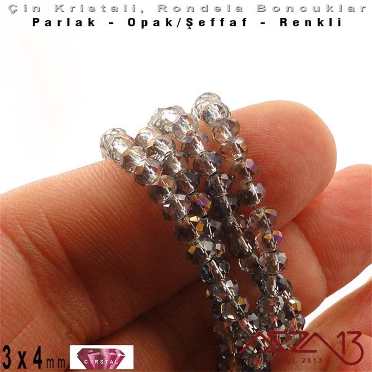 3x4 mm - Kristal - Efektli Şeffaf Silver Night - Rondela Boncuk / 145 Adet