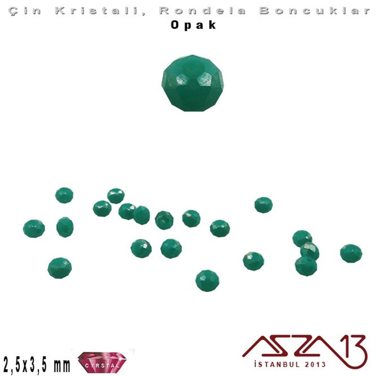 Opak - 2,5x3,5 mm - Neft Yeşil - Kristal Rondela Boncuk / 150 Adet