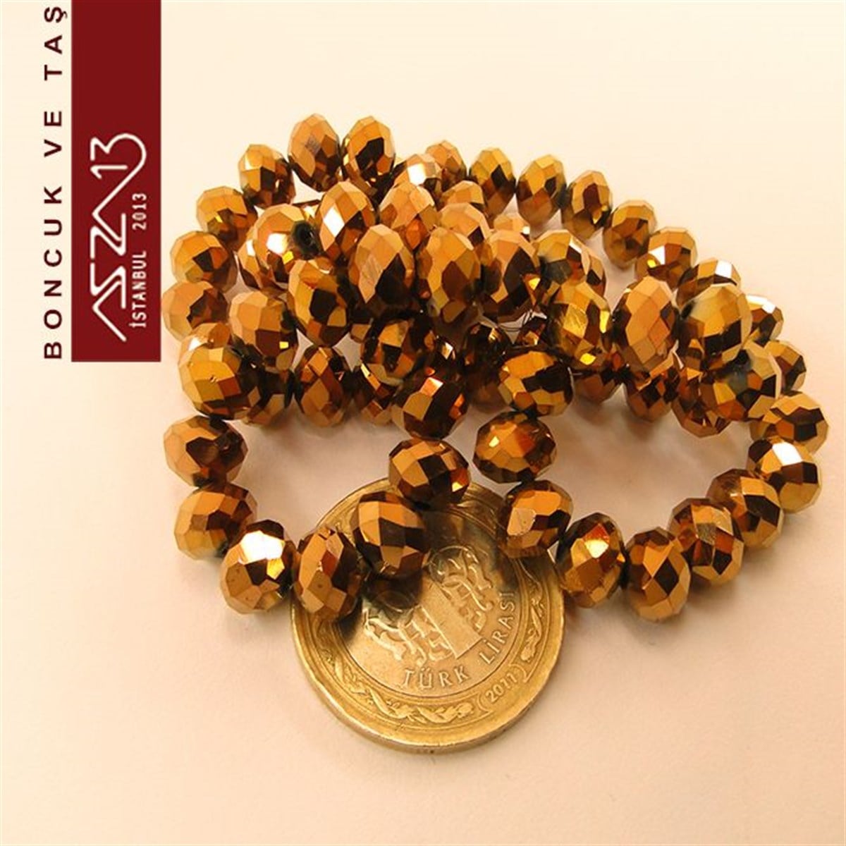 6x8 mm - Kristal - Metalik Bronz - Rondela Boncuk / 70 Adet
