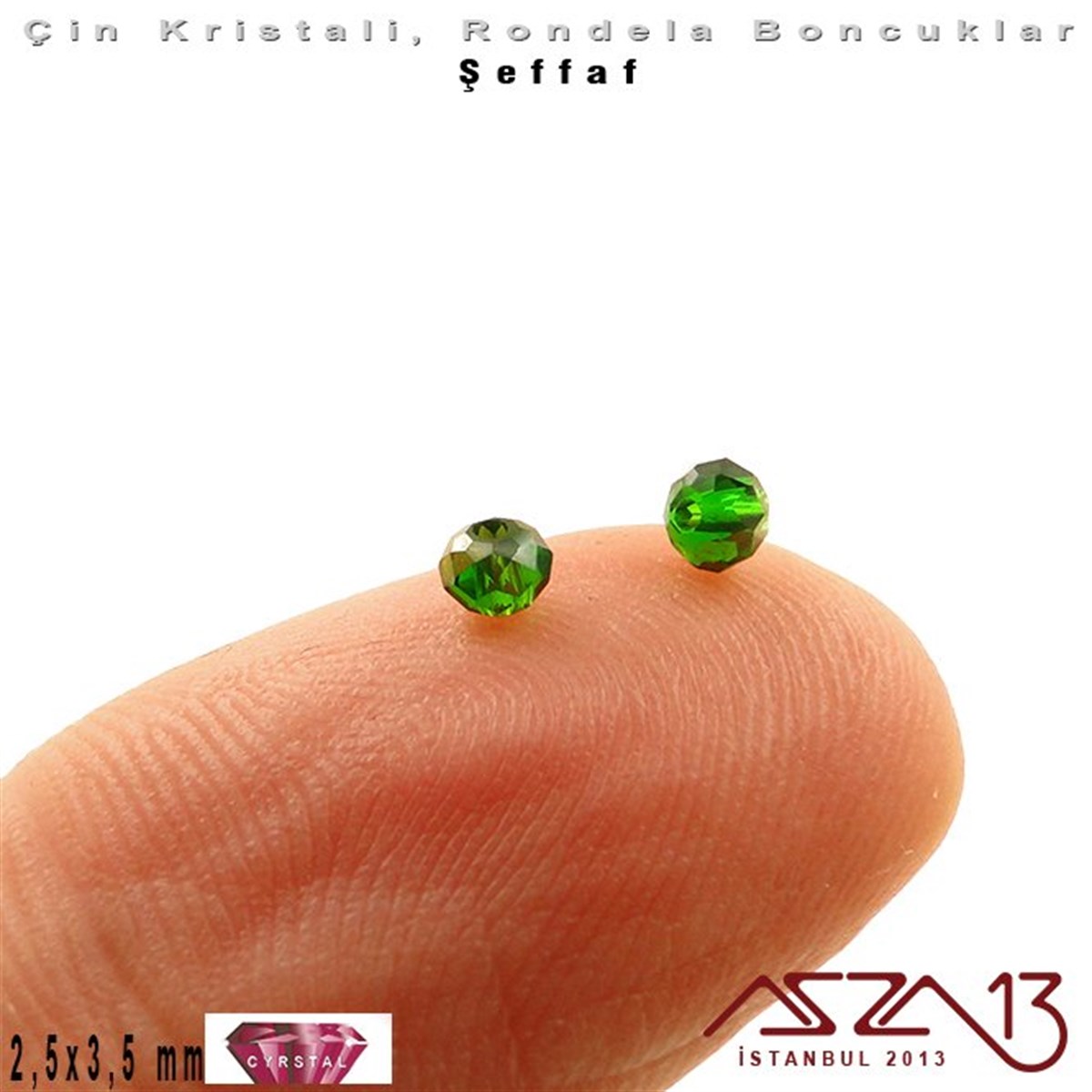 Şeffaf - 2,5x3,5 mm - Efektli Emerald - Kristal Rondela Boncuk / 150 Adet