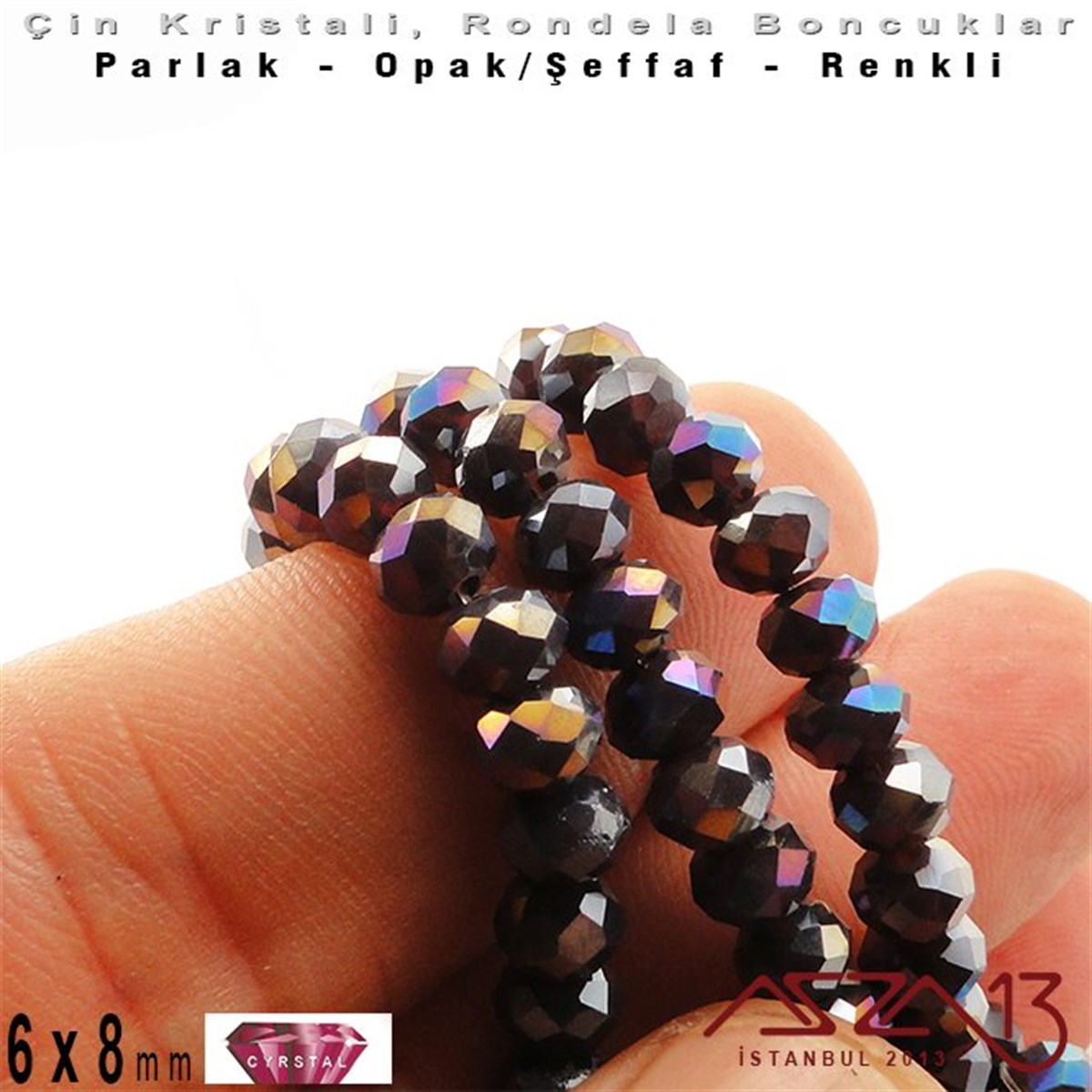 6x8 mm - Kristal Metalik Mavi Mor - Rondela Boncuk / 70 Adet