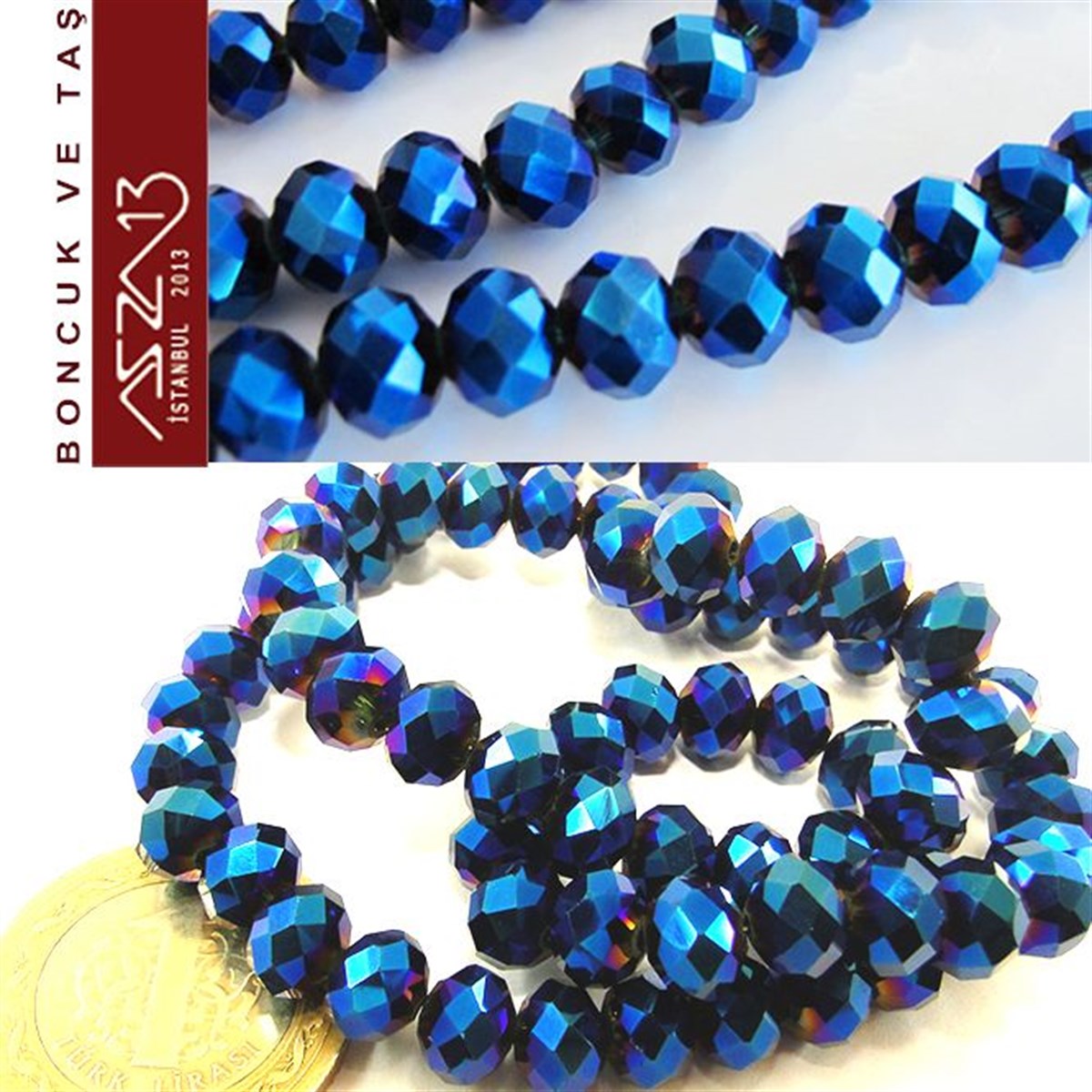 6x8 mm - Kristal - Metalik Kobalt Mavi - Rondela Boncuk / 70 Adet