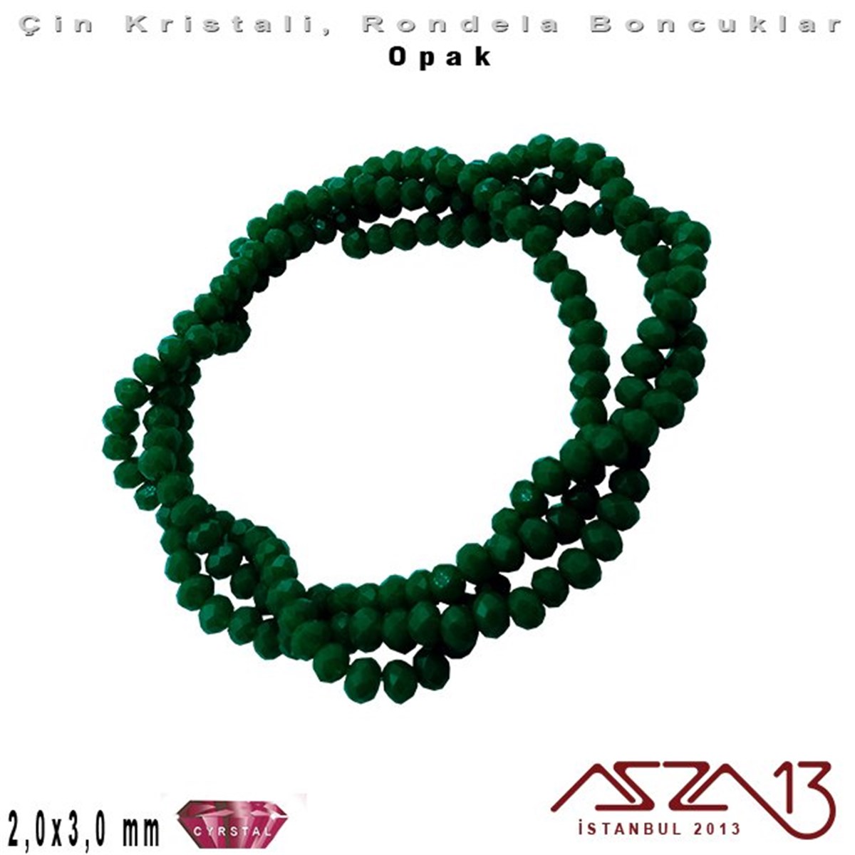 Opak - 2x3 mm - Koyu Yeşil - Kristal Rondela Boncuk / 200 Adet
