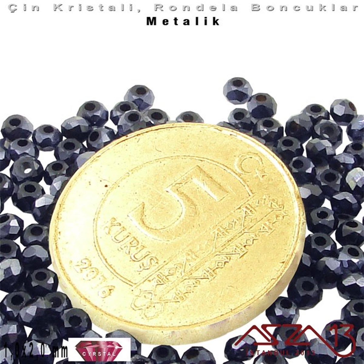 Opak - 1x2 mm - Gece Mavisi - Kristal Rondela Boncuk / 210 Adet