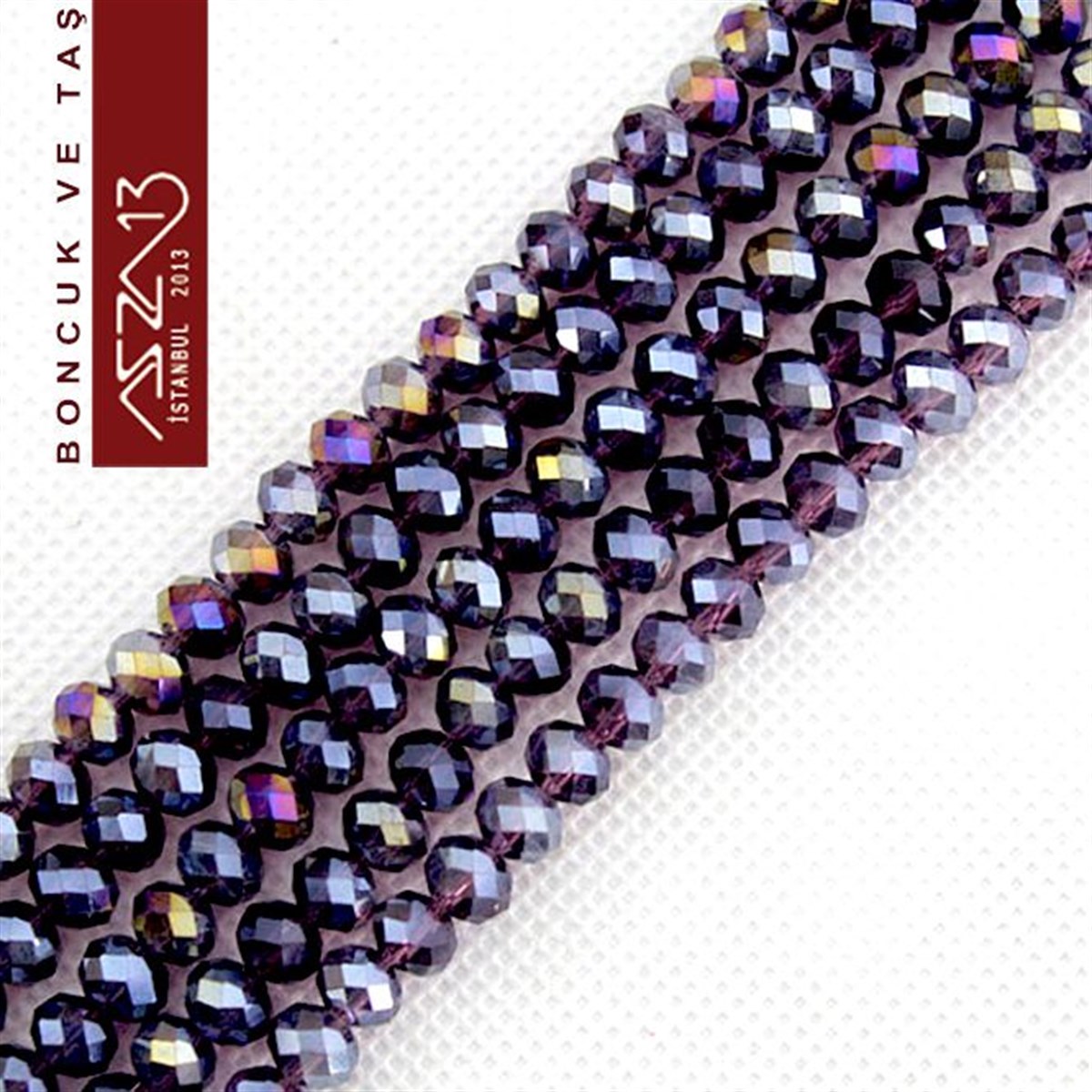 6x8 mm - Kristal - Efektli Koyu Ametis (Amethyst) - Rondela Boncuk / 70 Adet
