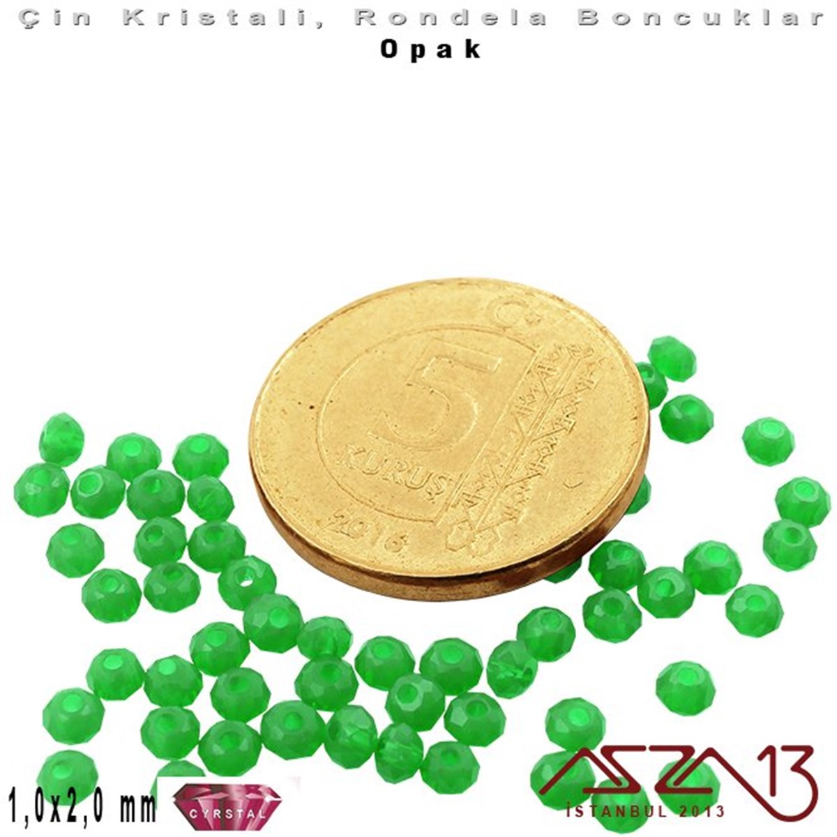 Opak - 1x2 mm - Çimen Yeşil - Kristal Rondela Boncuk / 210 Adet