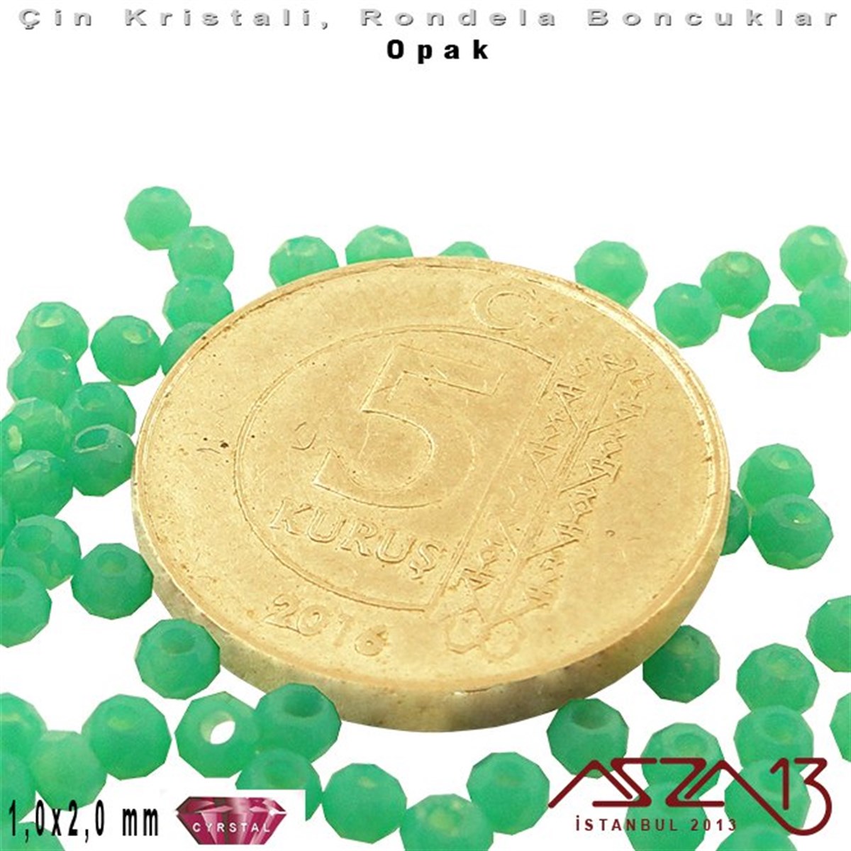 Opak - 1x2 mm - Turkuaz Yeşil - Kristal Rondela Boncuk / 210 Adet