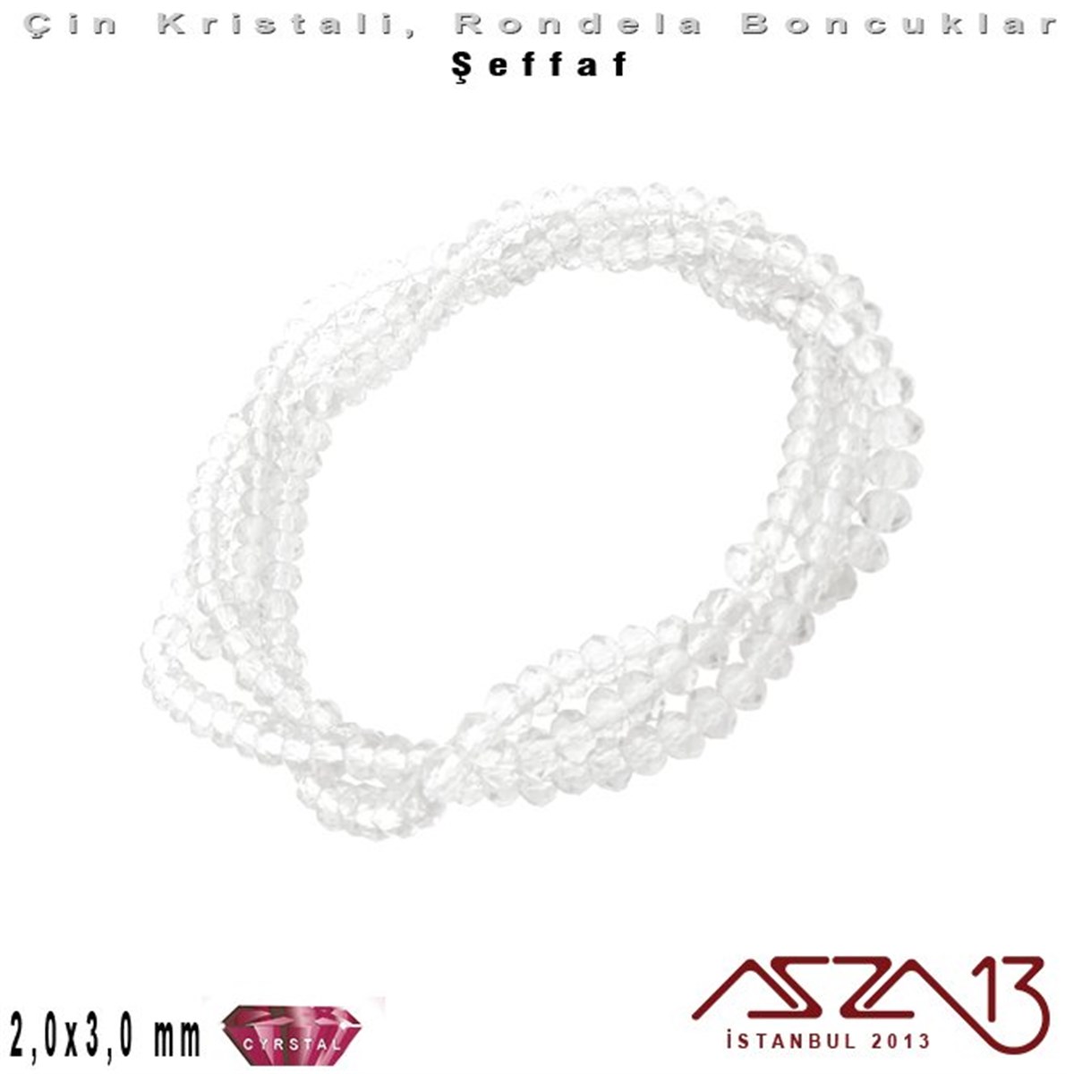 Şeffaf - 2x3 mm - Kırık Beyaz - Kristal Rondela Boncuk / 200 Adet