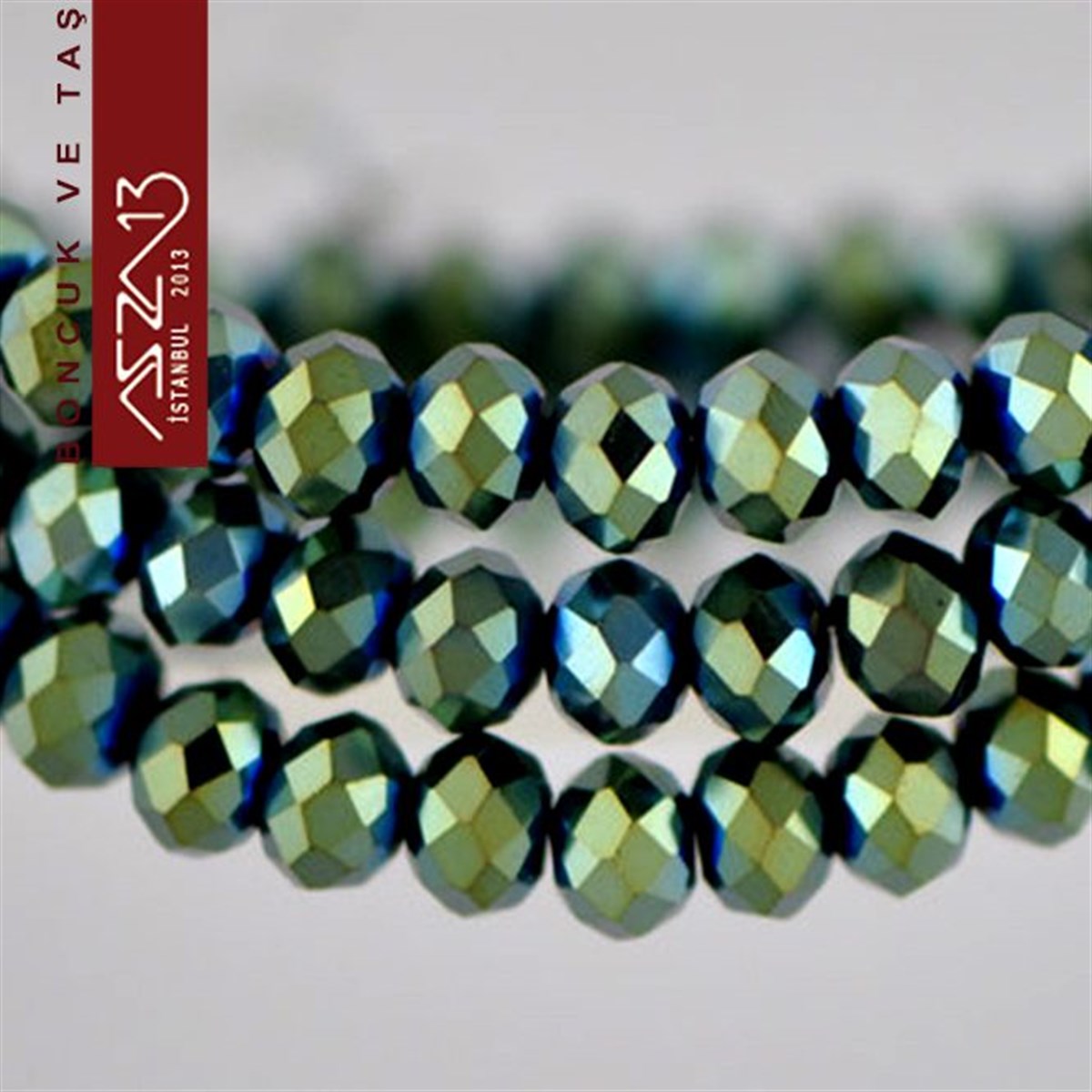 6x8 mm - Kristal - Metalik Altınlı Yeşil - Rondela Boncuk / 70 Adet